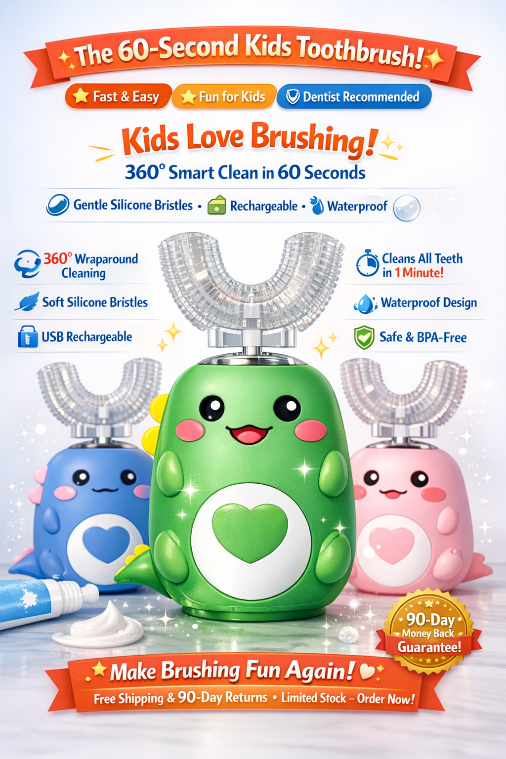 Kids U-Shaped Electric Toothbrush – 360° Sonic Cleaning